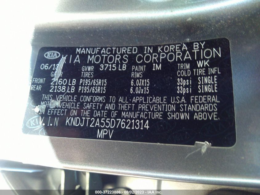 2013 KIA SOUL BASE - KNDJT2A55D7621314