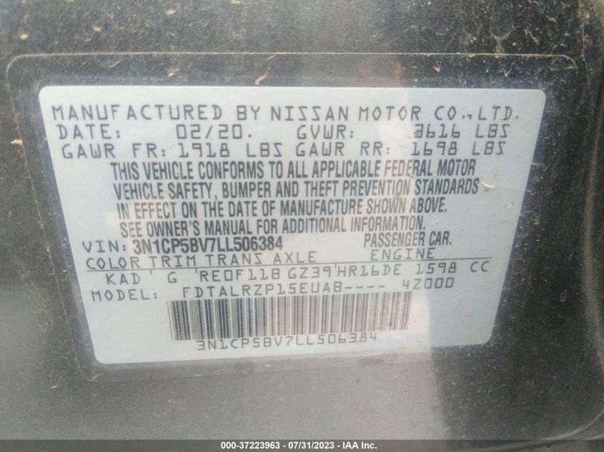 2020 NISSAN KICKS S - 3N1CP5BV7LL506384