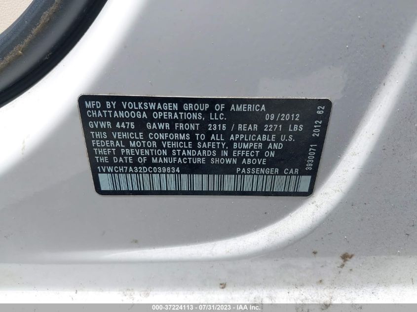 2013 VOLKSWAGEN PASSAT SEL PREMIUM - 1VWCH7A32DC039634