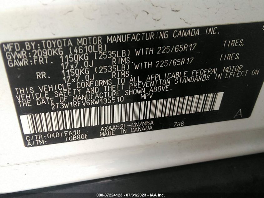 2022 TOYOTA RAV4 XLE/XLE PREMIUM - 2T3W1RFV6NW195510