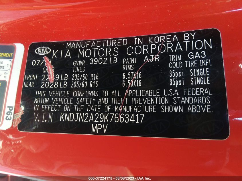 2019 KIA SOUL BASE - KNDJN2A29K7663417
