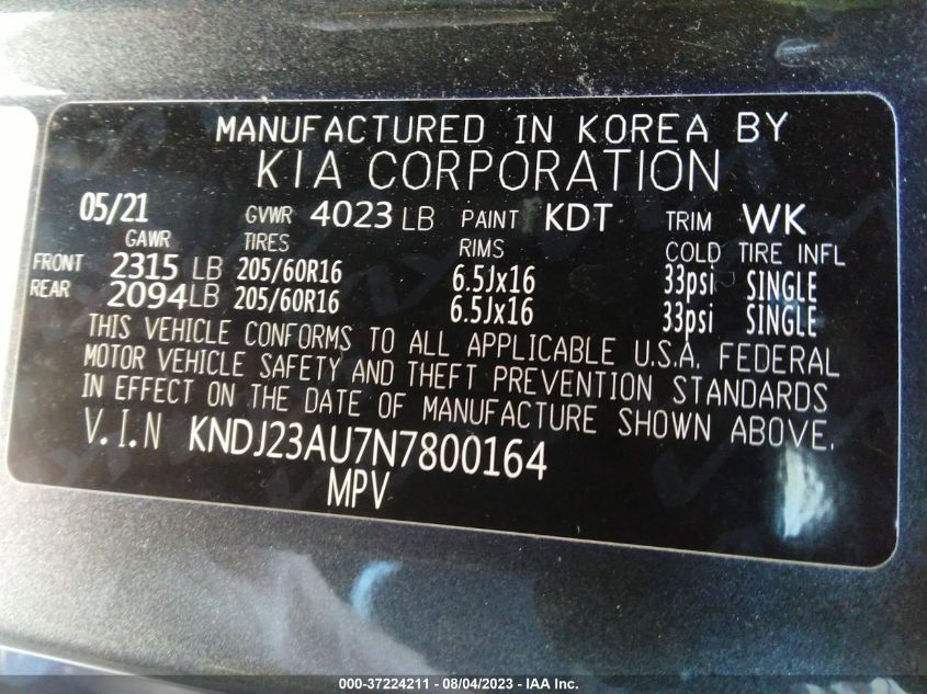 2022 KIA SOUL LX - KNDJ23AU7N7800164