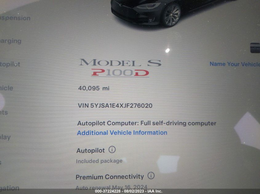 2018 TESLA MODEL S 75D/100D/P100D - 5YJSA1E4XJF276020
