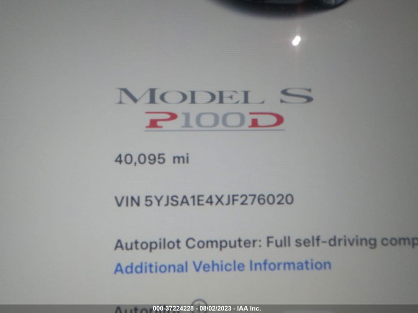 2018 TESLA MODEL S 75D/100D/P100D - 5YJSA1E4XJF276020