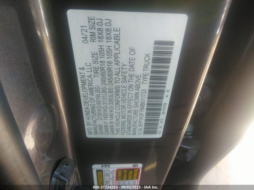 2021 HONDA RIDGELINE RTL-E - 5FPYK3F76MB011733