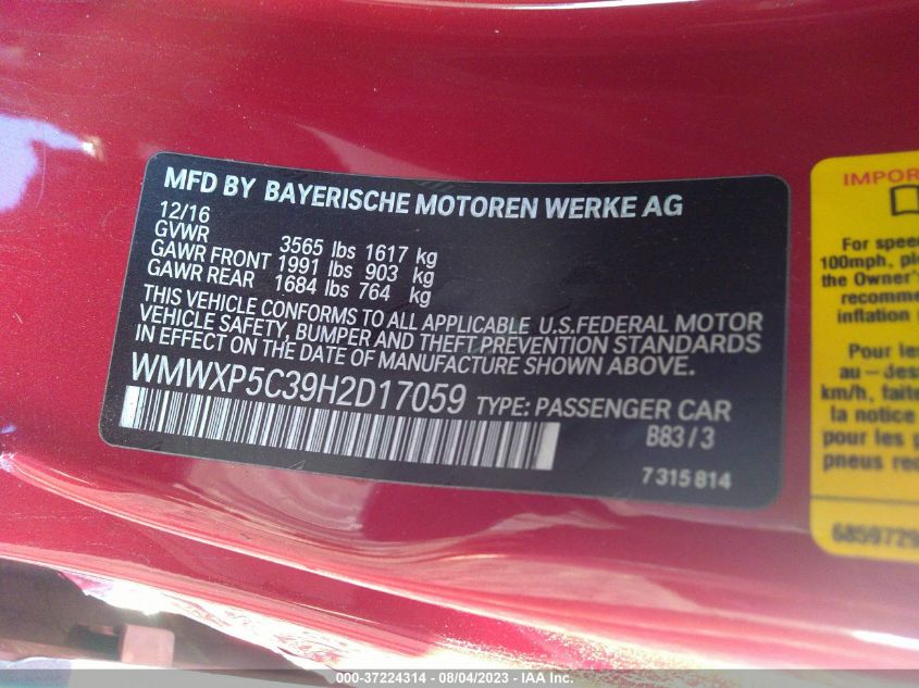 2017 MINI HARDTOP 2 DOOR COOPER WMWXP5C39H2D17059
