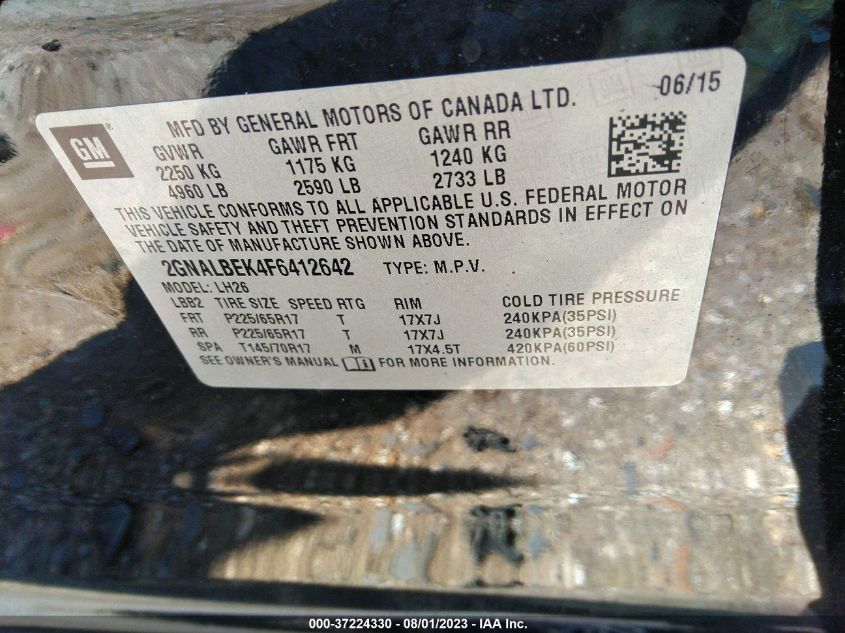 2015 CHEVROLET EQUINOX LT - 2GNALBEK4F6412642
