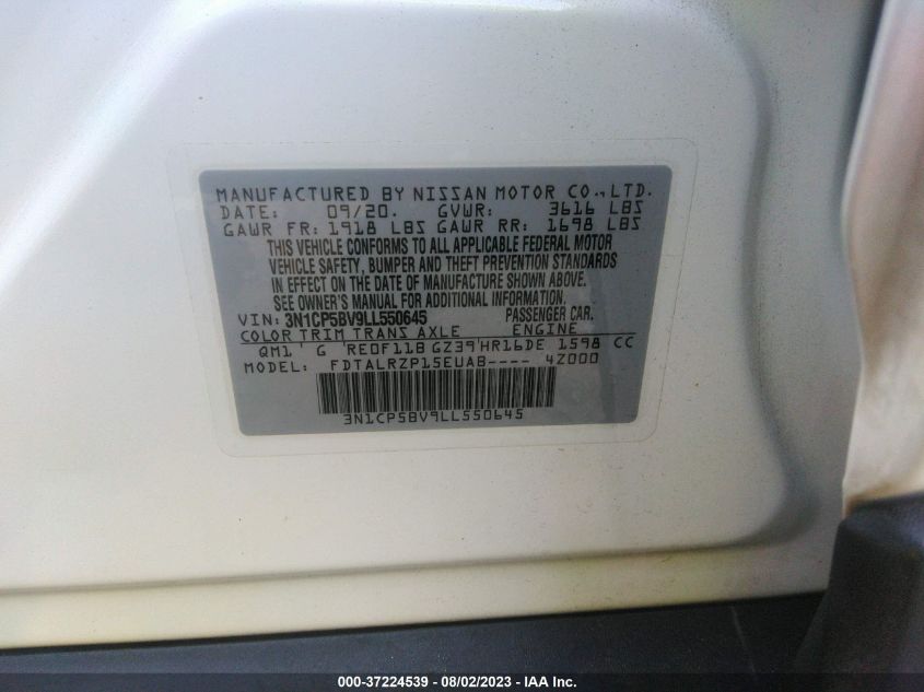 2020 NISSAN KICKS S - 3N1CP5BV9LL550645
