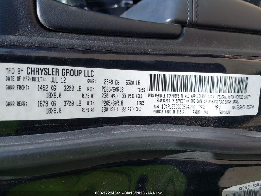2013 JEEP GRAND CHEROKEE LIMITED - 1C4RJEBG6DC504276