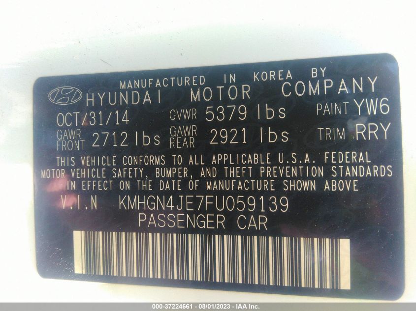 2015 HYUNDAI GENESIS 3.8L - KMHGN4JE7FU059139