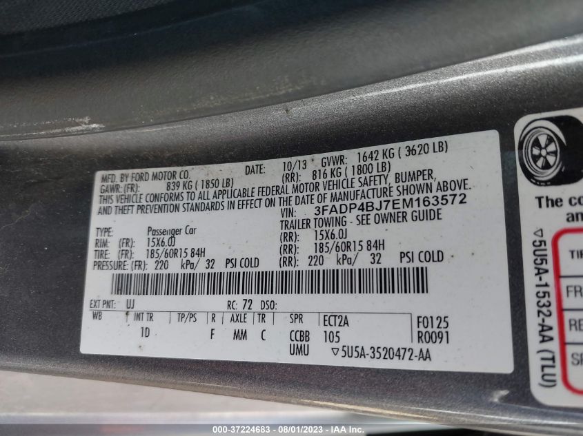 2014 FORD FIESTA SE - 3FADP4BJ7EM163572