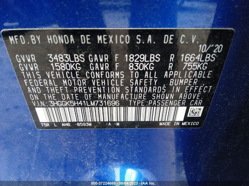 2020 HONDA FIT LX - 3HGGK5H41LM731696