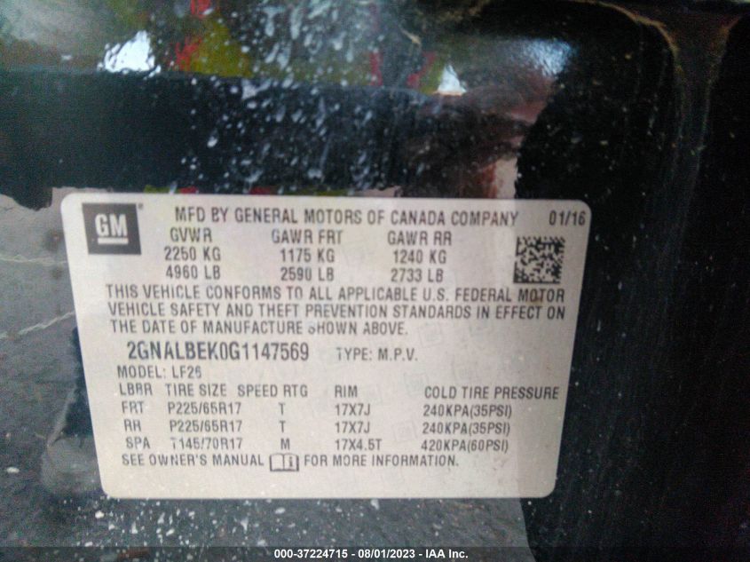 2016 CHEVROLET EQUINOX LS - 2GNALBEK0G1147569