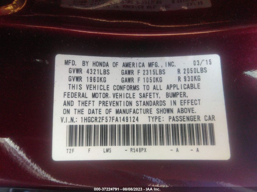 2015 HONDA ACCORD SEDAN SPORT - 1HGCR2F57FA149124