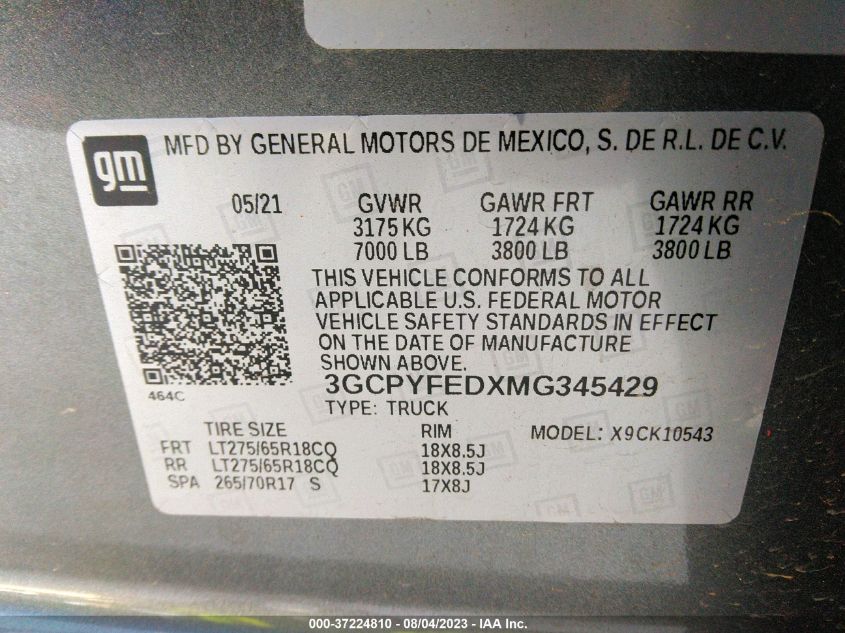 2021 CHEVROLET SILVERADO 1500 LT TRAIL BOSS - 3GCPYFEDXMG345429