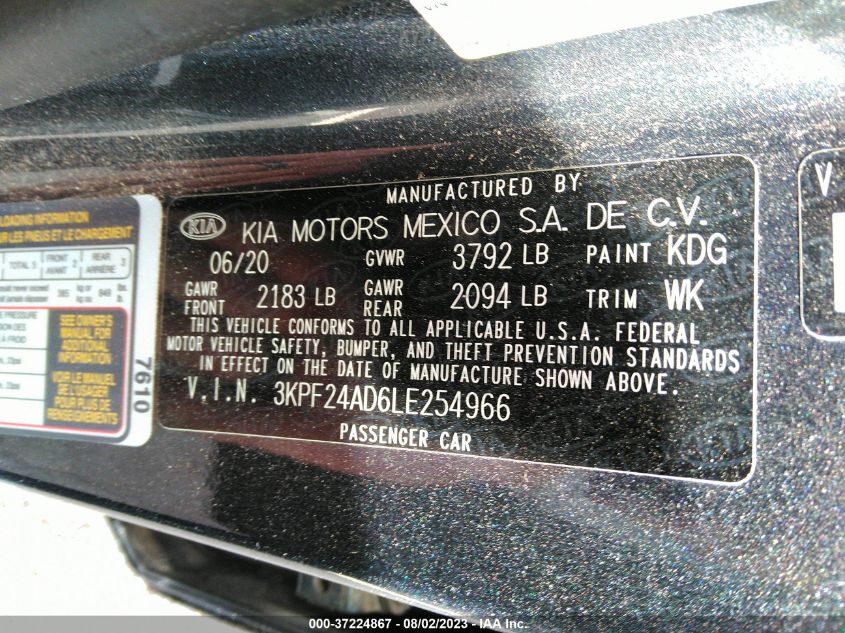 2020 KIA FORTE LXS - 3KPF24AD6LE254966