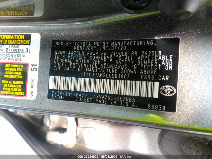 2020 TOYOTA CAMRY LE - 4T1C11AK9LU981907