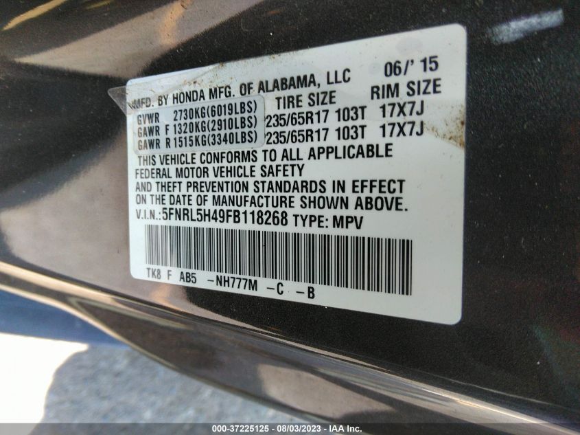 2015 HONDA ODYSSEY EX - 5FNRL5H49FB118268