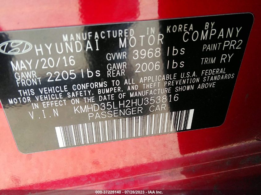 2017 HYUNDAI ELANTRA GT - KMHD35LH2HU353816