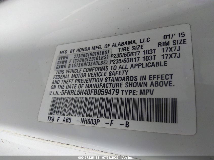 2015 HONDA ODYSSEY EX - 5FNRL5H40FB059479