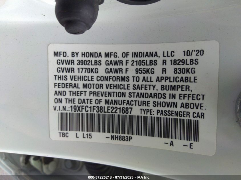 2020 HONDA CIVIC SEDAN EX - 19XFC1F38LE221687