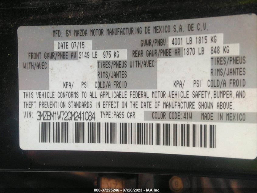 2016 MAZDA MAZDA3 I TOURING - 3MZBM1W72GM241084