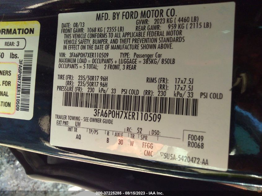 2014 FORD FUSION SE - 3FA6P0H7XER110509