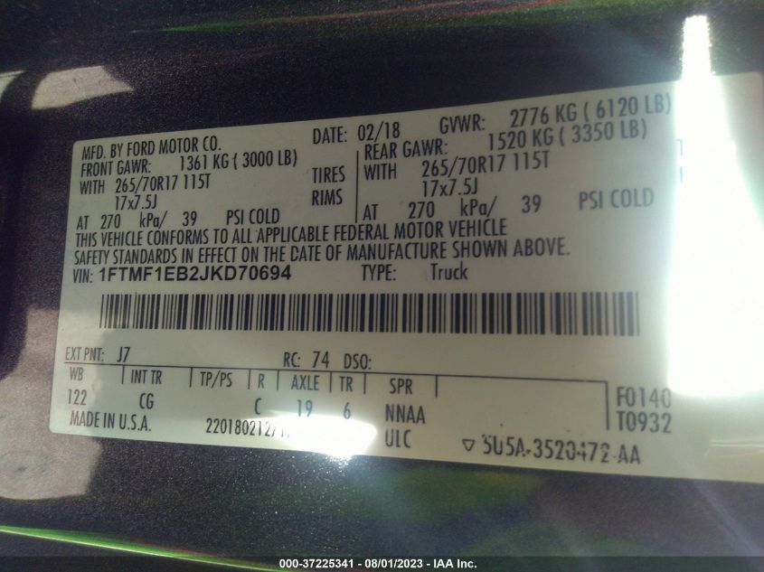 2018 FORD F-150 XL/XLT - 1FTMF1EB2JKD70694