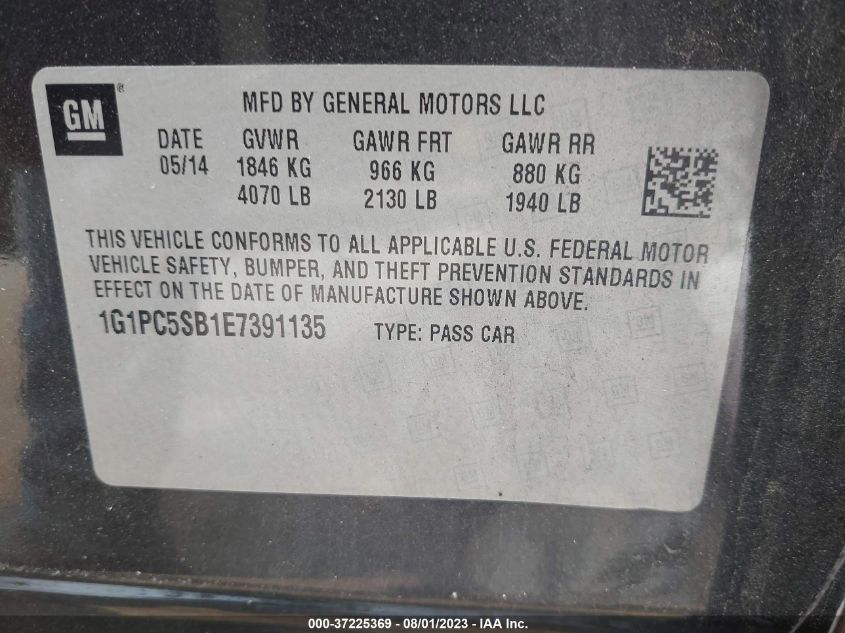 2014 CHEVROLET CRUZE LT - 1G1PC5SB1E7391135