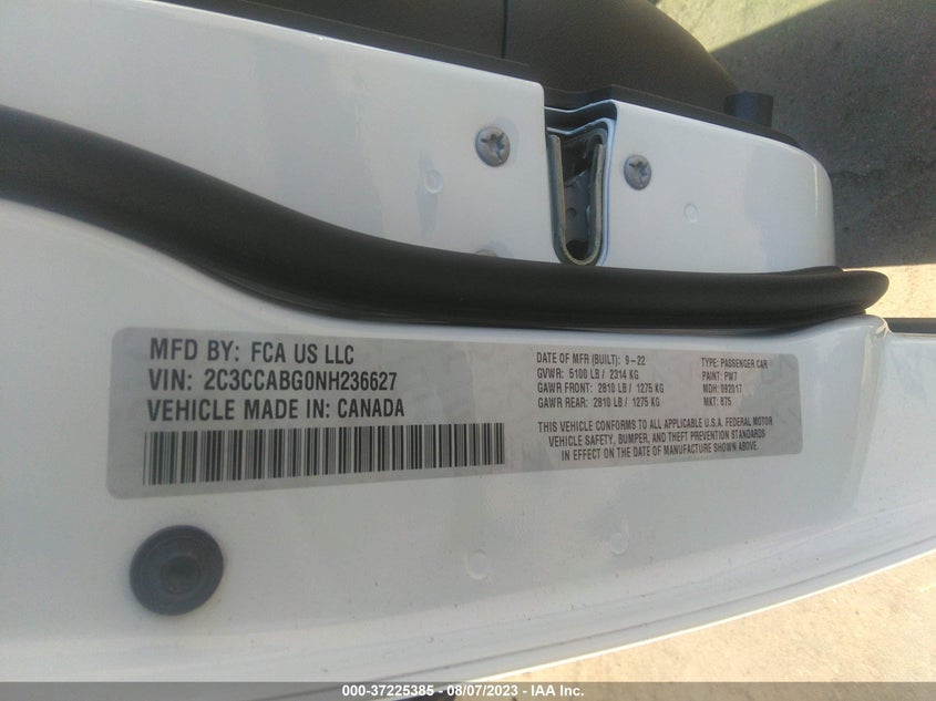 VIN 2C3CCABG0NH236627 2022 CHRYSLER 300 300S