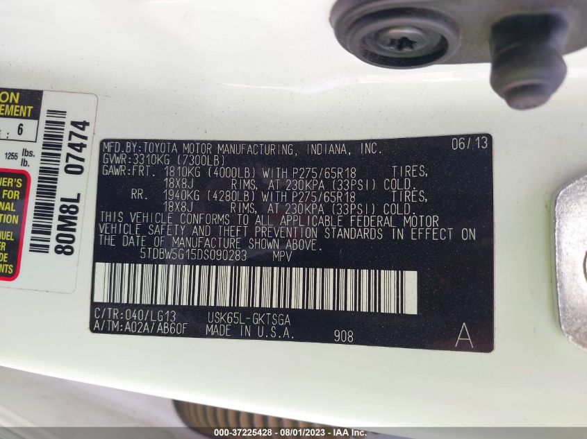 2013 TOYOTA SEQUOIA SR5 - 5TDBW5G15DS090283