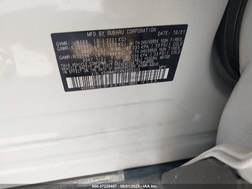 2022 SUBARU ASCENT LIMITED - 4S4WMAPD4N3402909