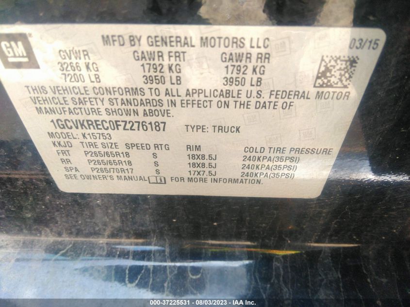 2015 CHEVROLET SILVERADO 1500 LT - 1GCVKREC0FZ276187