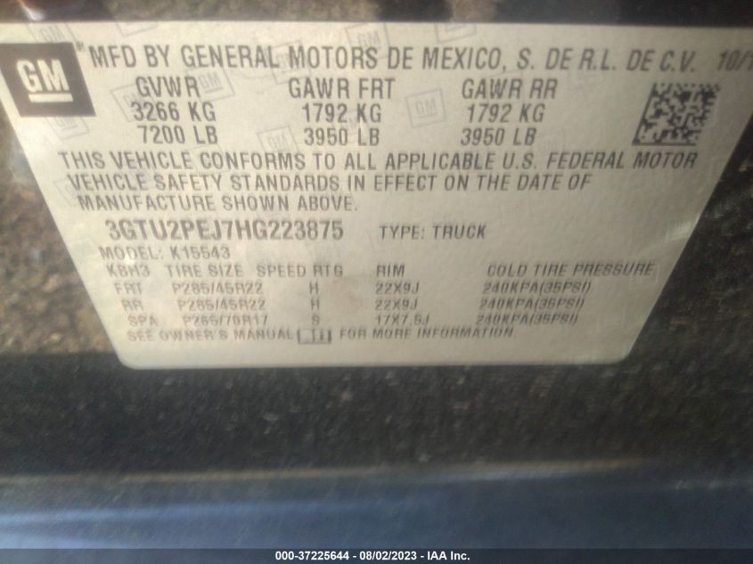 2017 GMC SIERRA 1500 DENALI 3GTU2PEJ7HG223875