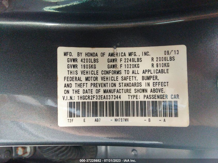 2014 HONDA ACCORD SEDAN LX - 1HGCR2F32EA037344