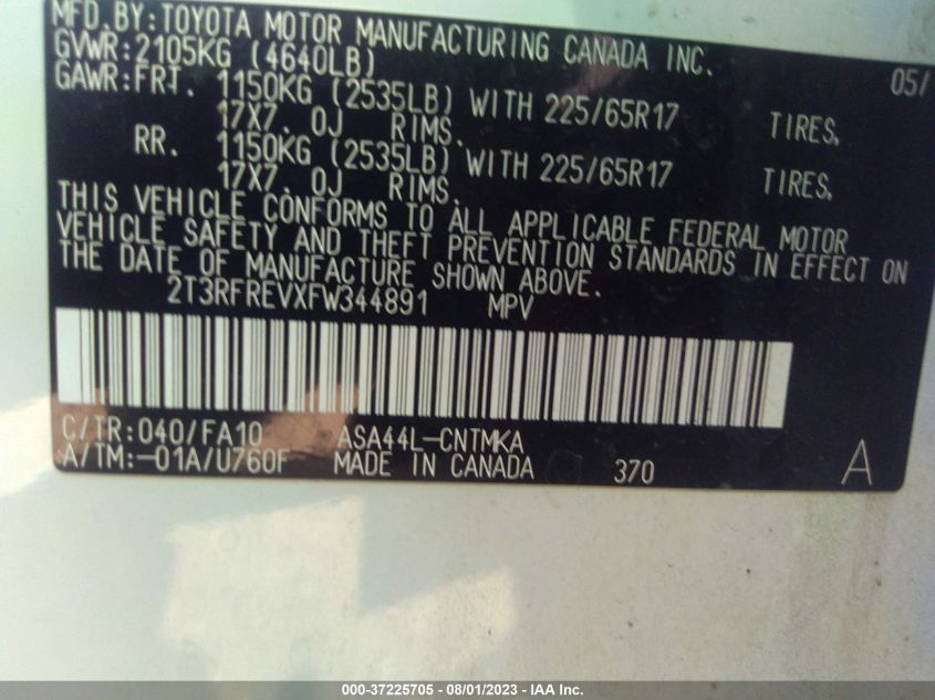 2015 TOYOTA RAV4 XLE - 2T3RFREVXFW344891