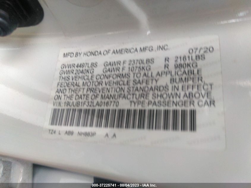 2020 ACURA TLX - 19UUB1F32LA016770