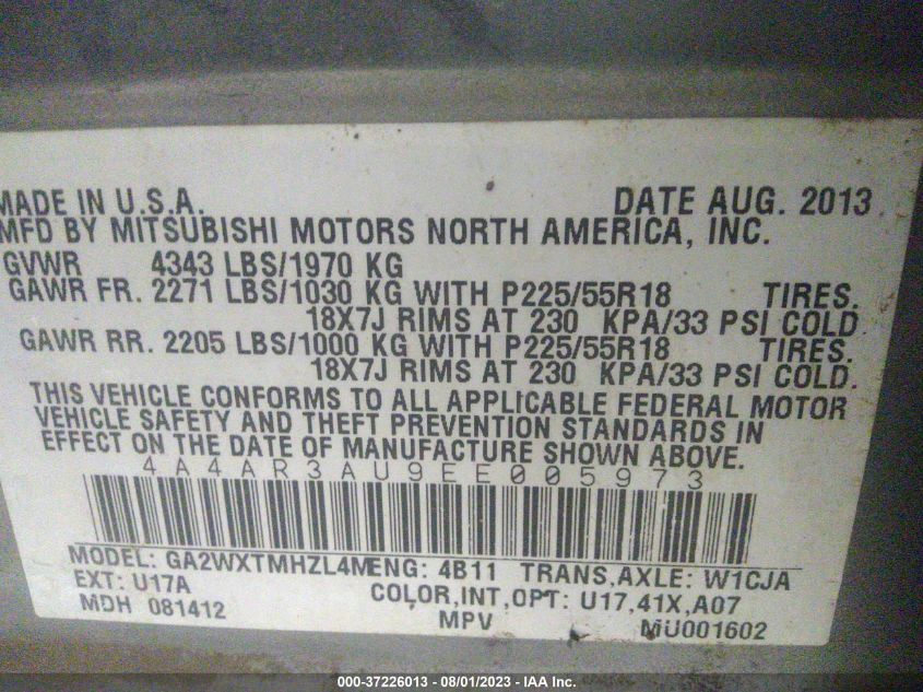 2014 MITSUBISHI OUTLANDER SPORT ES - 4A4AR3AU9EE005973