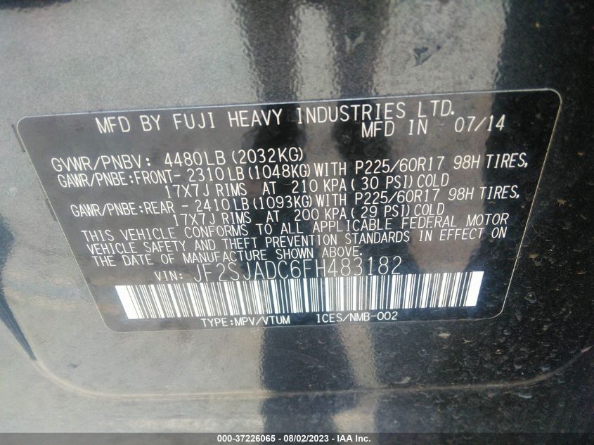 2015 SUBARU FORESTER 2.5I PREMIUM - JF2SJADC6FH483182