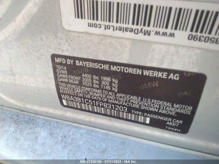 2015 BMW 3 SERIES 320I - WBA3B1C51FP831203