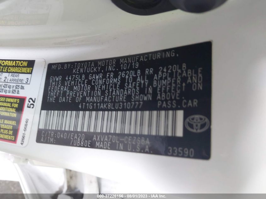 2020 TOYOTA CAMRY SE/SE NIGHT SHADE - 4T1G11AK8LU310777