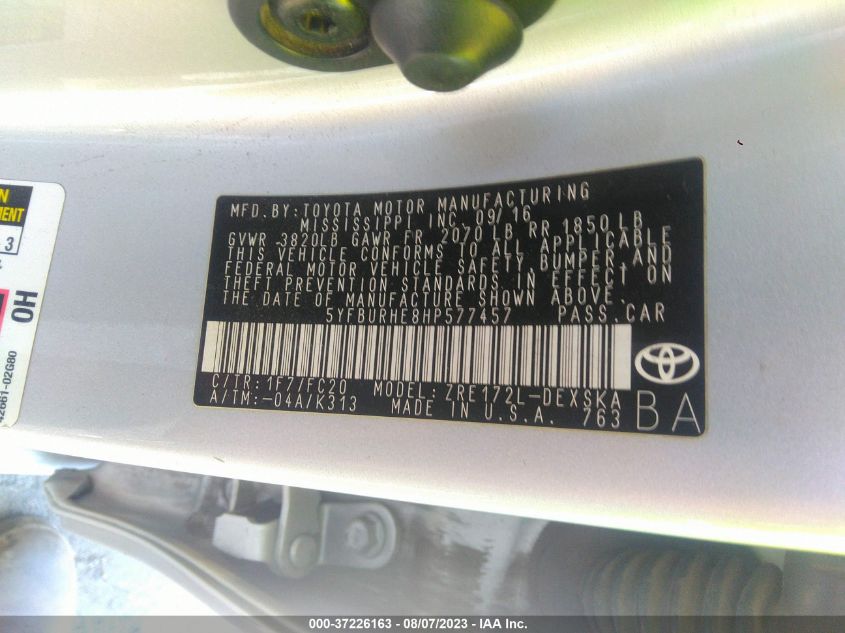 2017 TOYOTA COROLLA L/LE/XLE/SE - 5YFBURHE8HP577457