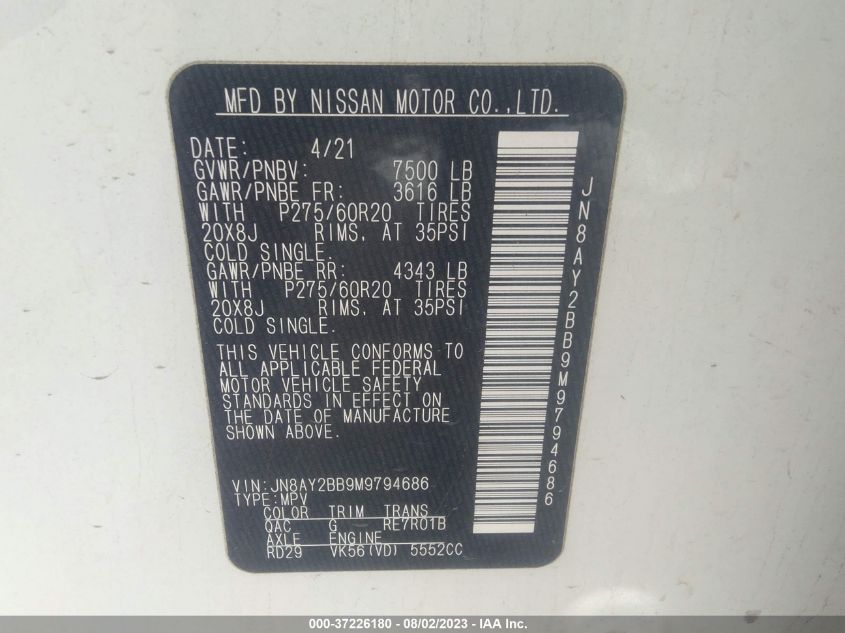 2021 NISSAN ARMADA SL - JN8AY2BB9M9794686