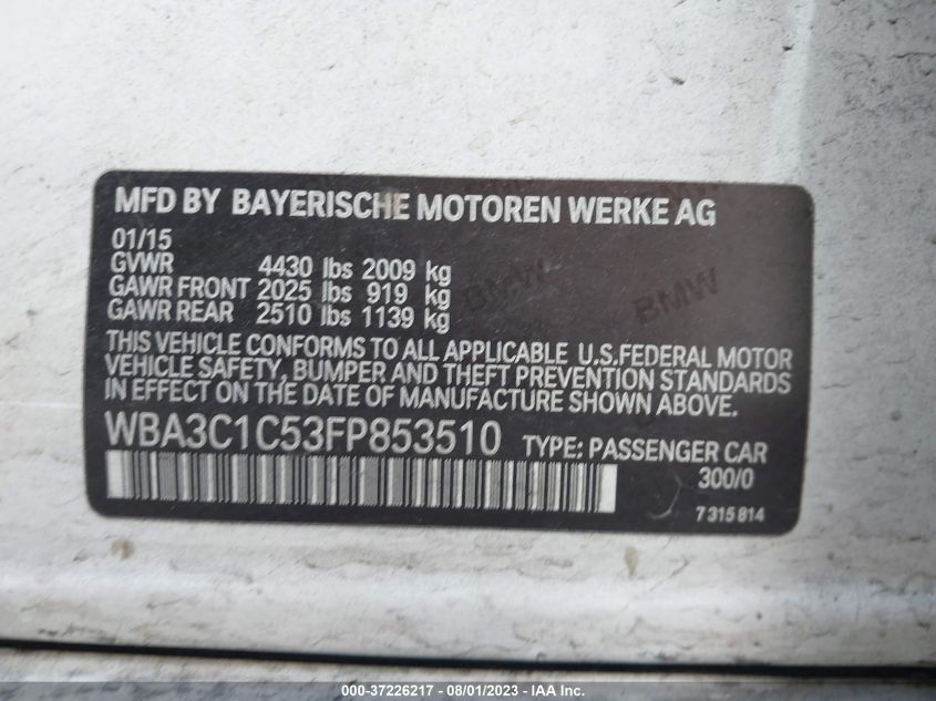 2015 BMW 3 SERIES 328I - WBA3C1C53FP853510