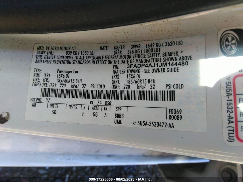 2018 FORD FIESTA S - 3FADP4AJ1JM144480