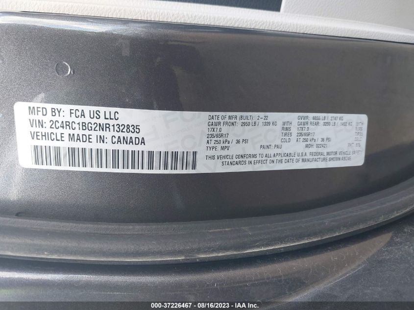 2022 CHRYSLER PACIFICA TOURING L - 2C4RC1BG2NR132835