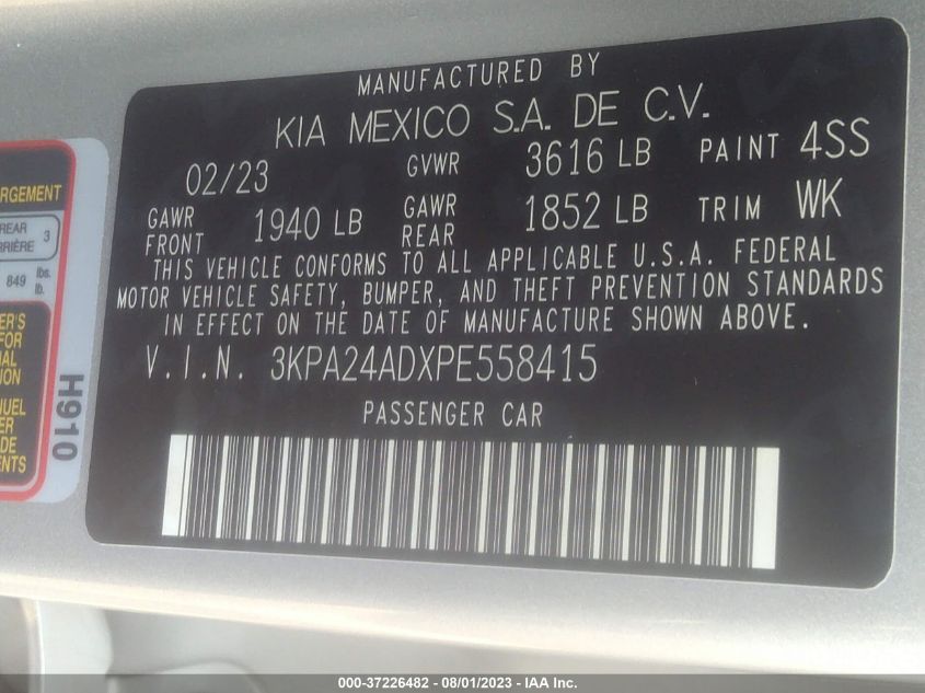 3KPA24ADXPE558415 Kia Rio S 9