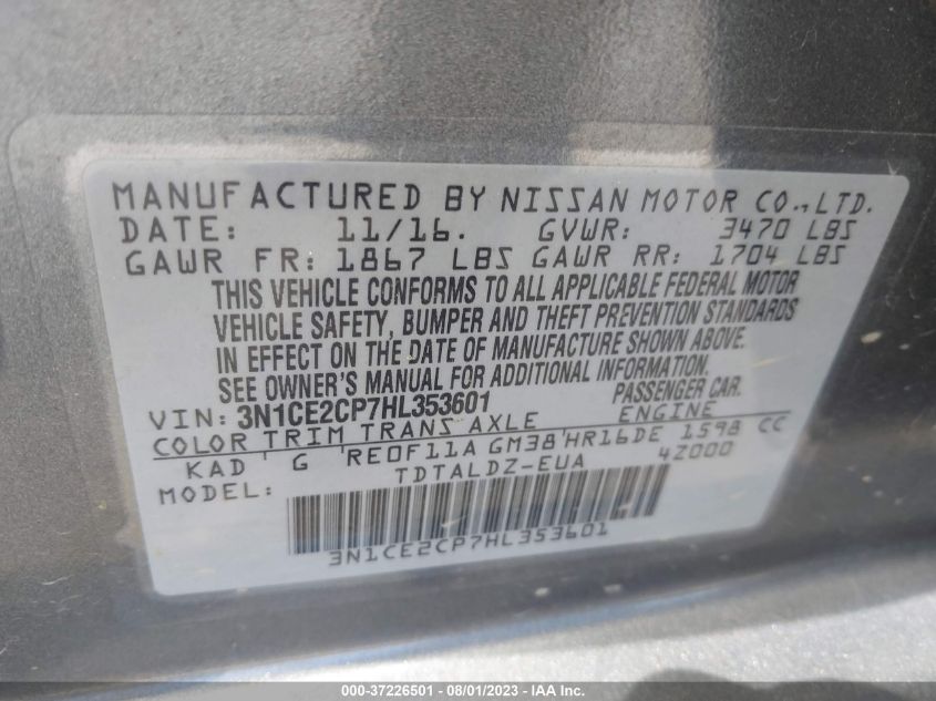 2017 NISSAN VERSA NOTE SV - 3N1CE2CP7HL353601