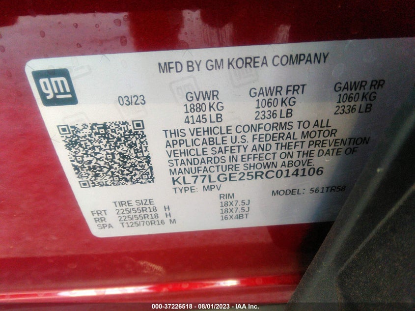VIN KL77LGE25RC014106 2024 CHEVROLET TRAX 1RS