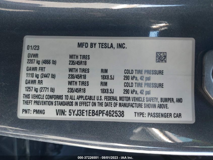 2023 TESLA MODEL 3 LONG RANGE - 5YJ3E1EB4PF462538